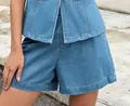 Casual washed blue sleeveless denim vest and high-waist shorts two-piece set for summer - S / Bottoms / Light Blue