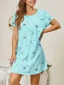 Casual light blue women's nightgown featuring a cute star and moon print pattern - S / Dresses / Green Star