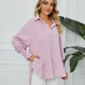 Chemise rayée rose élégante à manches longues et poignets froncés coupe ample - S / Top (MF9005) / Rouge Vif