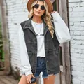 Überdimensionaler grauer Denim-Westen für Damen mit praktischen Taschen für Freizeit - S / Basisstil / Schwarz und Grau