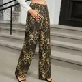 Pantalones vaqueros de leopardo para mujer con pernera ancha y talle alto moda - Bottoms