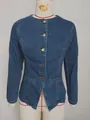 Close-up view of a blue washed denim jacket with gold buttons on a mannequin torso - S / Tops / Dark Blue