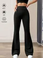 Stylish women's high waisted micro flare pants in solid black for a slimming look - S / Bottoms / Black