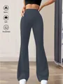 High-waisted women's flare pants in dark gray with a floor-length loose fit - S / Bottoms / Gray