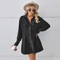 Stylish black washed denim shirt dress with button-down front and chest pockets - S / Dresses / Black and Gray