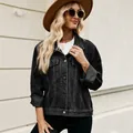 Classic women's slim fit washed black denim jacket styled with a hat and sunglasses - S / Tops / Black and Gray