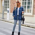 Classic casual outdoor street style featuring a vintage washed blue denim jacket - S / Tops / Dark Blue