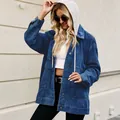 Klassiek oversized retro donkerblauw denim jack getoond op een model in een buitenomgeving - S / Tops / Detachable Hooded / Donkerblauw