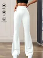 Elegant high waisted white flare pants for women, featuring soft and breathable fabric - S / Bottoms / White