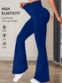 Navyblaue Schlaghose mit hoher Taille für Damen, elastische Yogahose für Fitness und Sport. - Blau