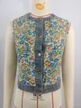 Close-up view of the intricate floral jacquard pattern and denim trim detail - XS / Tops / Vintage Floral