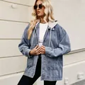 Klassieke vintage losse spijkerjas met grijze capuchon voor dames trendy streetstyle - S / Tops / Detachable Hooded / Lichtblauw