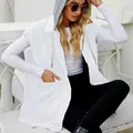 Detail shot of a white hooded denim vest for women, sleeveless summer fashion style - S / Top (MF11118) / White