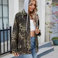 Vintage leopard print oversized denim jacket with a grey hood for women streetwear - S / Tops / Detachable Hooded / Leopard Print