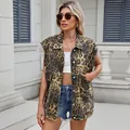 Casual women's leopard print denim vest sleeveless jacket for summer fashion look - XS / Top (MF11118) / Yellow Leopard