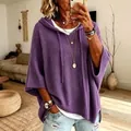 Oversized paarse gebreide hoodie voor dames met trekkoord en comfortabele losse pasvorm - S / Paars