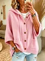 Modischer rosa Strick-Cardigan mit Kapuze, Knöpfen und Tunnelzug für Damen im Herbst - Rosa