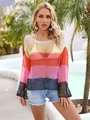 Detailed macro view of colorful hollow-out knit cover-up for beach vacation outfits - S / Tops / Pink