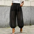 Chic high waisted black mesh sheer wide-leg lantern pants for stylish summer street wear - S / Bottom (GY342) / Black