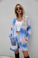 Detailed view of women's rainbow tie-dye cardigan with loose fit and open front design. - 3XL / Tops / Blue (Horizontal Pocket Style)