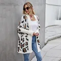 Stylish loose fit leopard print knitted cardigan for women, soft white open front sweater jacket - S / Tops / Beige Apricot