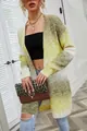 Close-up of women's yellow and green tie-dye knit cardigan featuring textured fabric - S / Tops / Yellow Rainbow