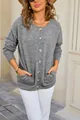 Cozy gray round neck button-down knit cardigan with pockets for women's winter style - S / Tops / Gray
