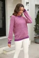 Modieuze dames gebreide trui met paarse en roze horizontale strepen en lange mouwen - S / Top (T9219) / Paars