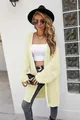 Street style long yellow knit cardigan with chevron pattern and fuzzy texture detail - S / Tops / Yellow