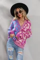 Chic oversized color-block leopard print knit cardigan with stylish button closure detail - S / Tops / Purple
