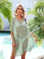 Vestido de playa de punto para mujer con estampado de zigzag colorido y cuello en V - Talla única / Tops / Azul Lago Multi