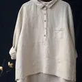 Vista frontale di una camicia a maniche lunghe in misto lino e cotone con taschino sul petto - Bianco avorio