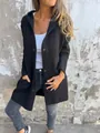 Stylish women's solid black single-breasted hooded wool coat jacket with functional pockets - S / Tops / Black