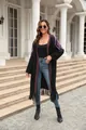 Women's long knit cardigan with purple sleeve patterns and black fringe tassels - S / Tops / Black