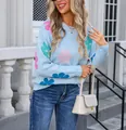Casual light blue floral crewneck knit sweater for women stylish spring fashion - S / Tops / Sky Blue