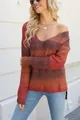 Stylish women's off-shoulder tie-dye sweater featuring a warm orange gradient knit - S / Tops / Orange
