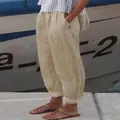 Beige casual linnen damesbroek met een losse pasvorm en handige steekzakken - Khaki