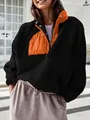 Sudadera de forro polar en negro y naranja con cuello alto y detalle de bolsillo con cremallera - S / Tops / Naranja y Negro