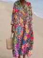 Elegant V-neck long maxi dress featuring a vibrant floral and heart print in a loose fit - S / Dresses / Floral and Colorful Hearts Print (Fig 12)