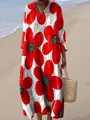 Elegant long V-neck floral print maxi dress for women ideal for summer beach vacation - S / Dresses / Large Red Floral Polka Dot (Fig 16)