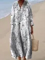 Elegant loose-fit V-neck maxi dress with vintage black floral print on white fabric - S / Dresses / Off-White Botanical Floral (Fig 3)