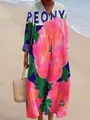 Elegant V-neck maxi dress featuring vibrant floral peony print and a relaxed fit - S / Dresses / Peony Letter Print (Fig 6)