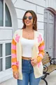 Close-up detail of the vibrant floral and striped patterns on this casual knit cardigan - S / Tops / Off White