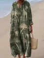 Elegant green V-neck maxi dress with giraffe and elephant animal print pattern - S / Dresses / Jungle Animal Print (Fig 9)