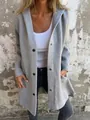 Detail view of a stylish women's grey hooded single-breasted wool coat for autumn wear - S / Tops / Gray