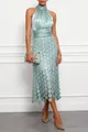 Mint green halter sleeveless satin maxi dress featuring a textured sequin scale skirt - S / Dresses / Mint Green