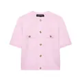 Elegant pink short sleeve knitted cardigan for women with decorative gold buttons - XS / Tops / Pink