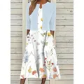 Front view detail of elegant floral print V-neck maxi dress with light blue shrug set - S / Top And Bottom / Light Blue Shrug Colorful Floral