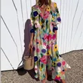 Elegant bohemian style floral print maxi dress with lapel collar for women in vibrant colors - S / Dresses / Colorful Circle Print
