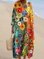 Elegant colorful floral print V-neck maxi dress with long sleeves for women style - S / Dresses / Bohemian Geometric Floral Print (Fig 20)